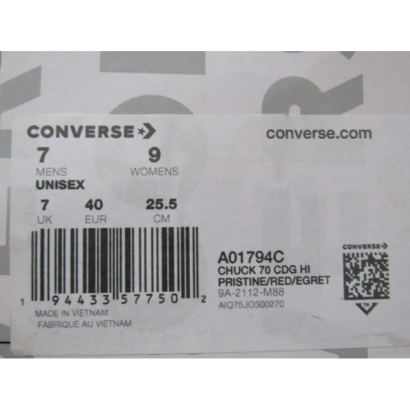 NWT Comme des Garcons PLAY Converse Chuck 70 CDG Hi Sneakers Pristine/Red/Egret - Picture 13 of 13